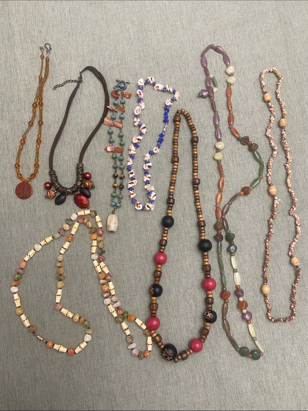 Lot of 8 Bohemian Artisan-Style Wooden Beaded Necklaces